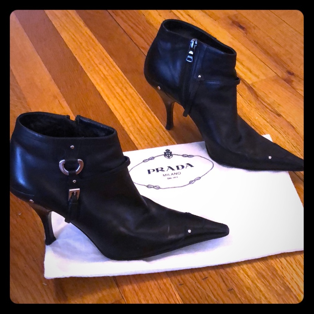 Authentic Prada Black Leather Ankle Boots